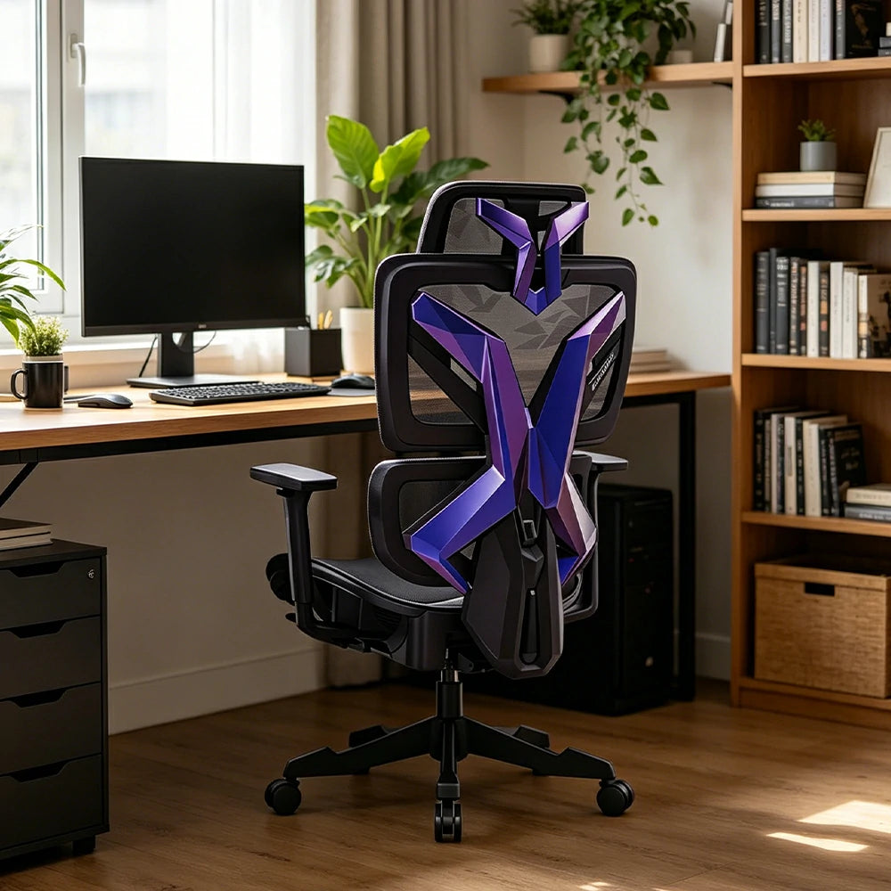LIVARA   Premium Gaming Chair Ergonomic Mesh Office Chair Reclining Desk Chair with Adjustable Support - Black Purple