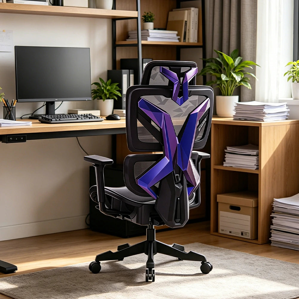 LIVARA   Premium Gaming Chair Ergonomic Mesh Office Chair Reclining Desk Chair with Adjustable Support - Black Purple