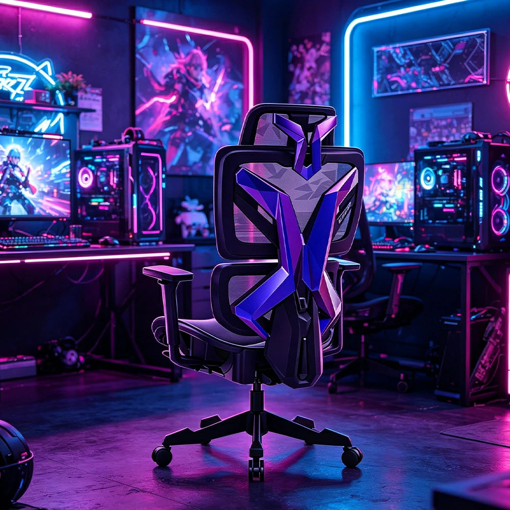 LIVARA   Premium Gaming Chair Ergonomic Mesh Office Chair Reclining Desk Chair with Adjustable Support - Black Purple