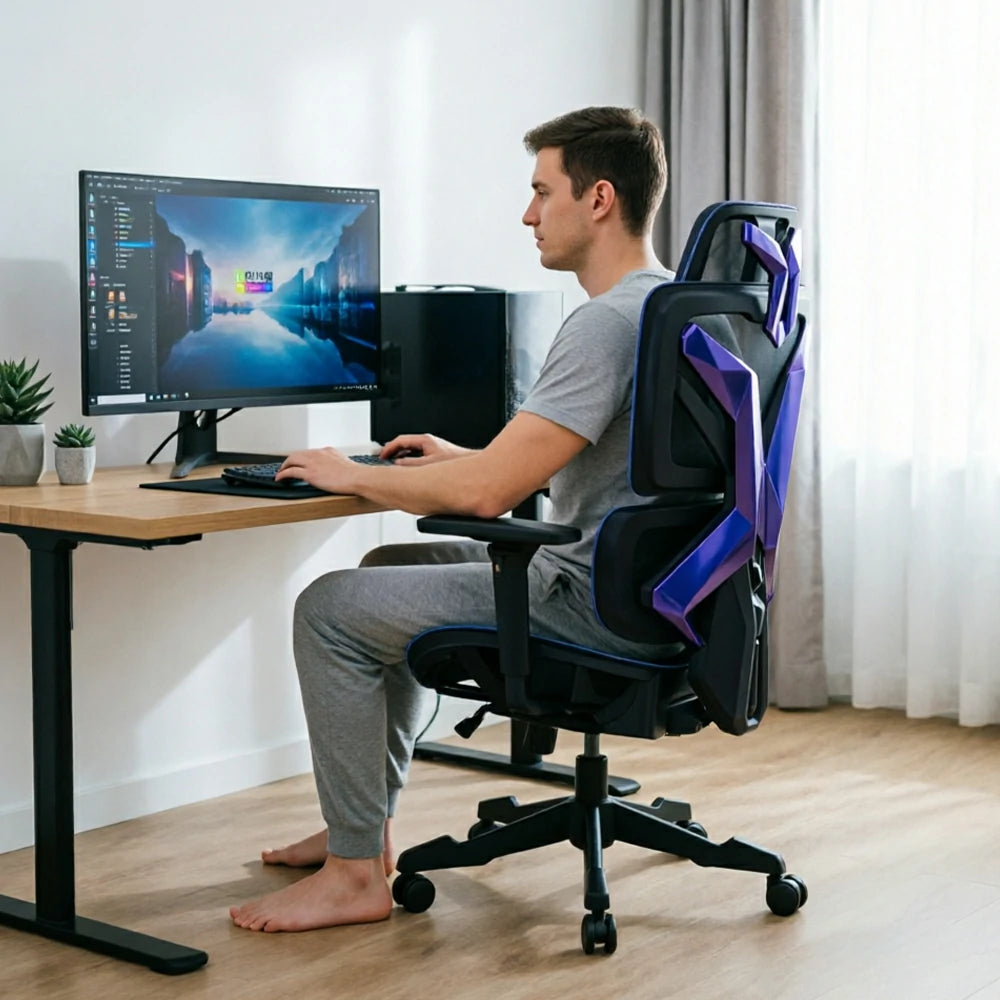 LIVARA   Premium Gaming Chair Ergonomic Mesh Office Chair Reclining Desk Chair with Adjustable Support - Black Purple