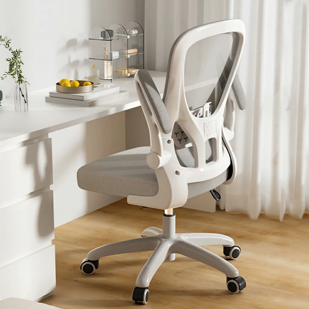 LIVARA  Modern Ergonomic Mesh Office Chair Sponge Cushion Flip Armrests Adjustable Reclining Chair - Grey White