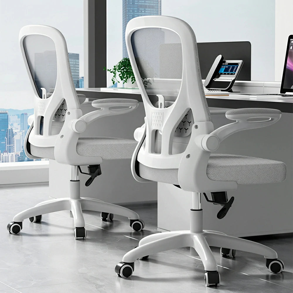 LIVARA  Modern Ergonomic Mesh Office Chair Sponge Cushion Flip Armrests Adjustable Reclining Chair - Grey White