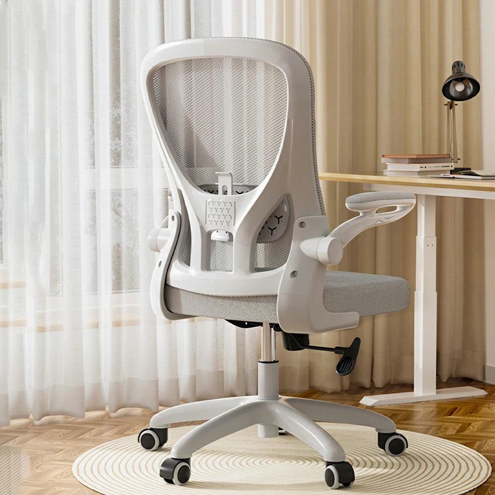 LIVARA  Modern Ergonomic Mesh Office Chair Sponge Cushion Flip Armrests Adjustable Reclining Chair - Grey White