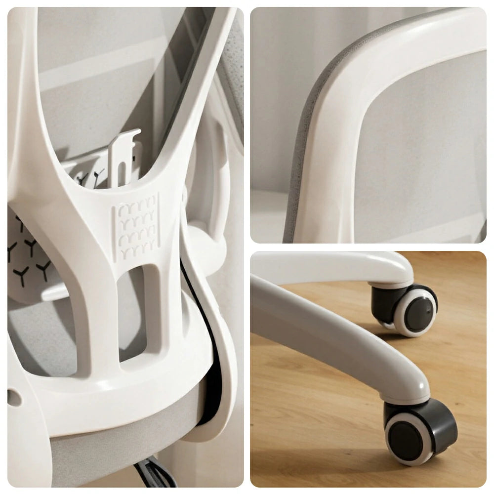 LIVARA  Modern Ergonomic Mesh Office Chair Sponge Cushion Flip Armrests Adjustable Reclining Chair - Grey White