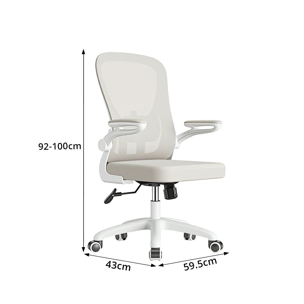 LIVARA  Modern Ergonomic Mesh Office Chair Sponge Cushion Flip Armrests Adjustable Reclining Chair - Grey White