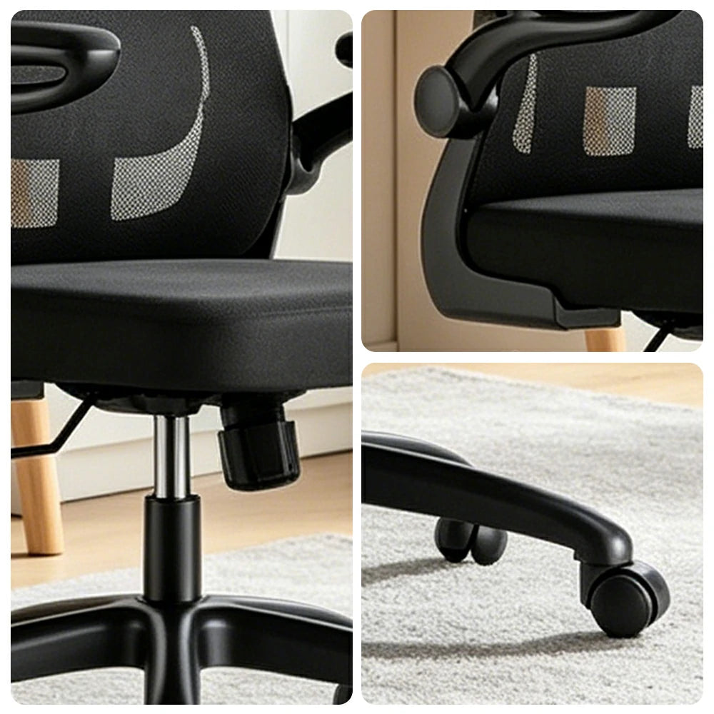 LIVARA  Modern Ergonomic Mesh Office Chair Sponge Cushion Flip Armrests Adjustable Reclining Chair - Black