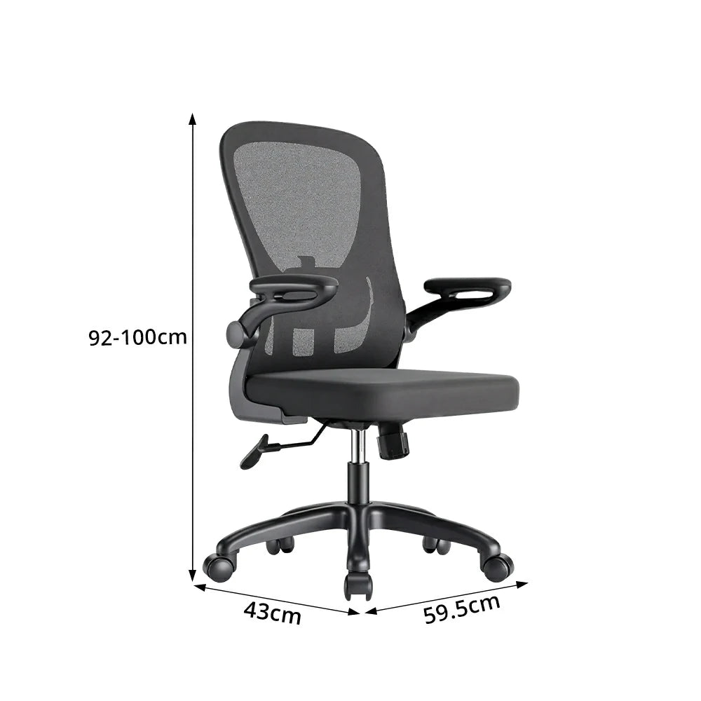 LIVARA  Modern Ergonomic Mesh Office Chair Sponge Cushion Flip Armrests Adjustable Reclining Chair - Black