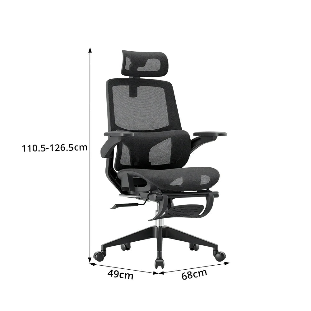 LIVARA  High Back Ergonomic Mesh Office Chair Adjustable Lumbar Support 135° Recline Footrest Chair - Black