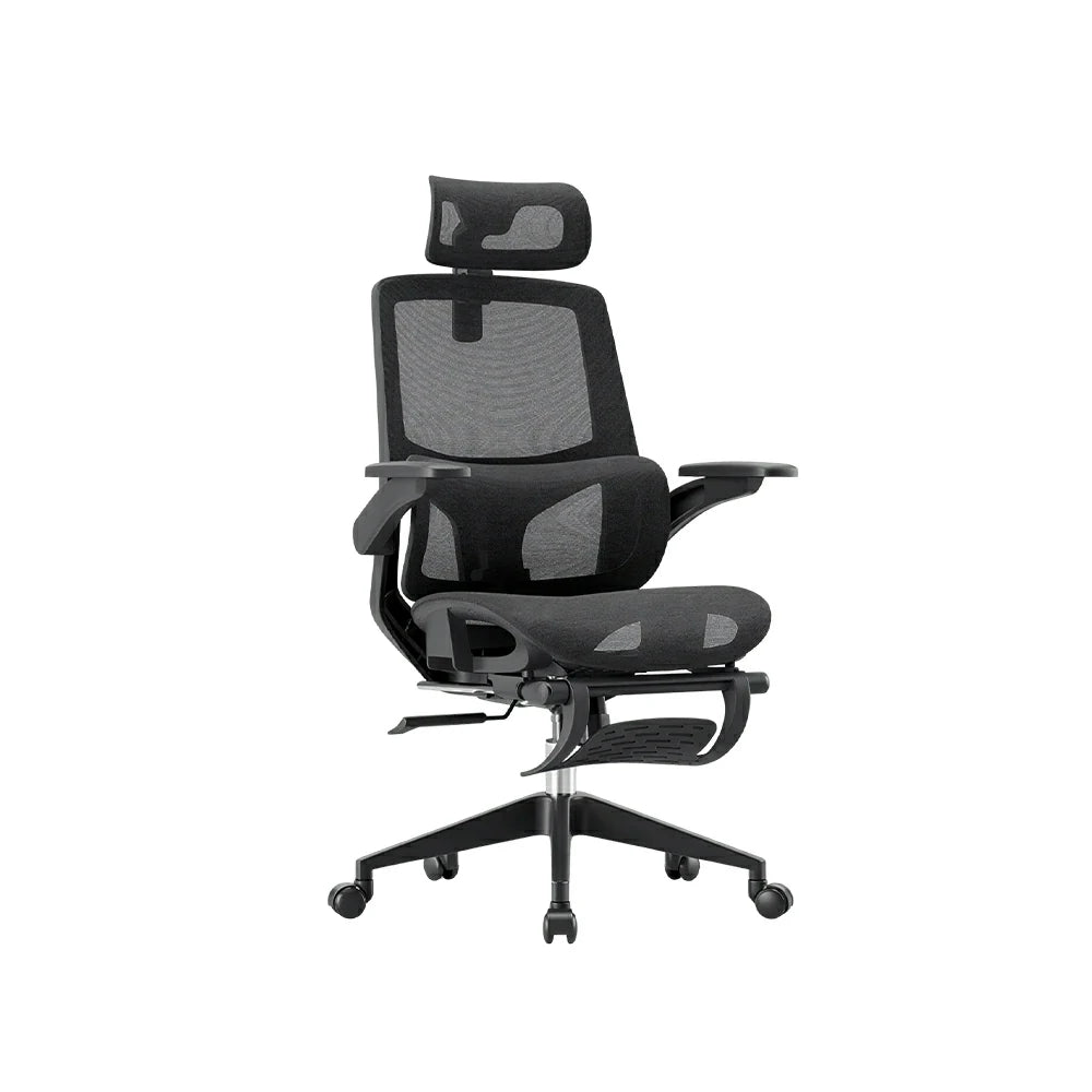 LIVARA  High Back Ergonomic Mesh Office Chair Adjustable Lumbar Support 135° Recline Footrest Chair - Black