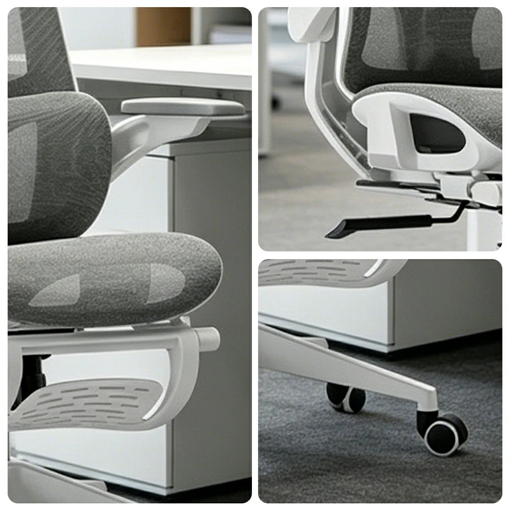 LIVARA   High Back Ergonomic Mesh Office Chair Adjustable Lumbar Support 135° Recline Footrest Chair - Grey
