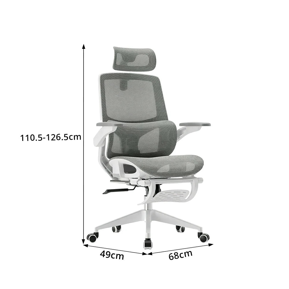 LIVARA   High Back Ergonomic Mesh Office Chair Adjustable Lumbar Support 135° Recline Footrest Chair - Grey
