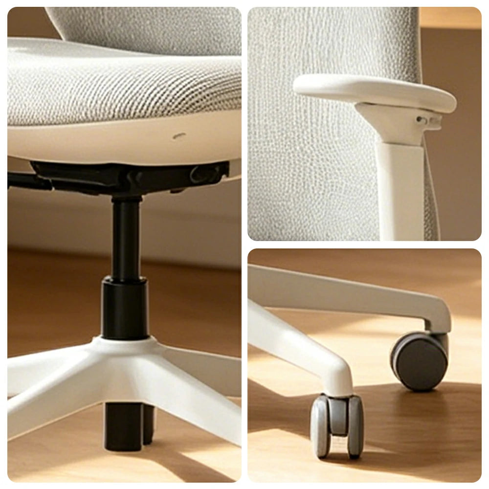 LIVARA   Modern Ergonomic Office Chair Corduroy Upholstered Chair with 3D Armrests for Workspace - White