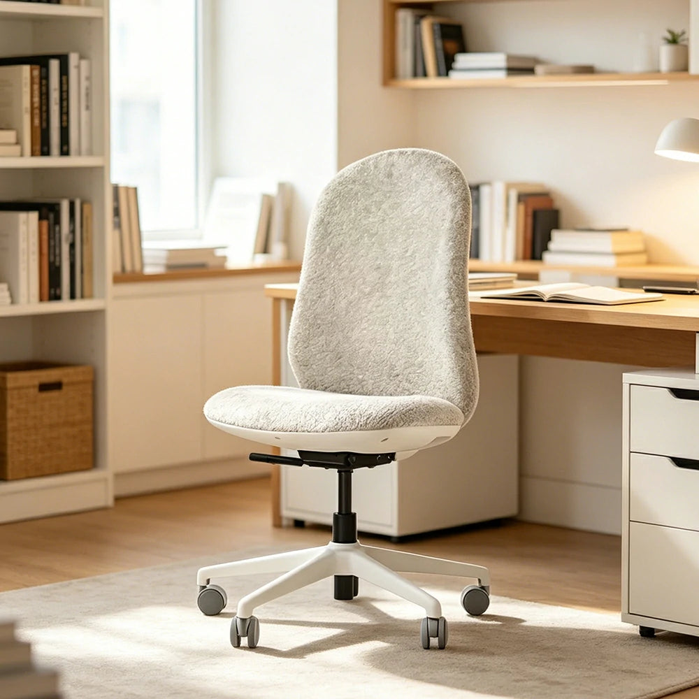 LIVARA   Modern Ergonomic Office Chair Corduroy Upholstered Chair Comfortable Swivel Chair for Study Room - White