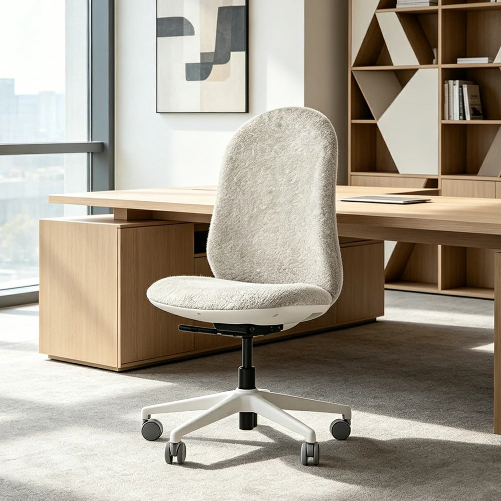 LIVARA   Modern Ergonomic Office Chair Corduroy Upholstered Chair Comfortable Swivel Chair for Study Room - White
