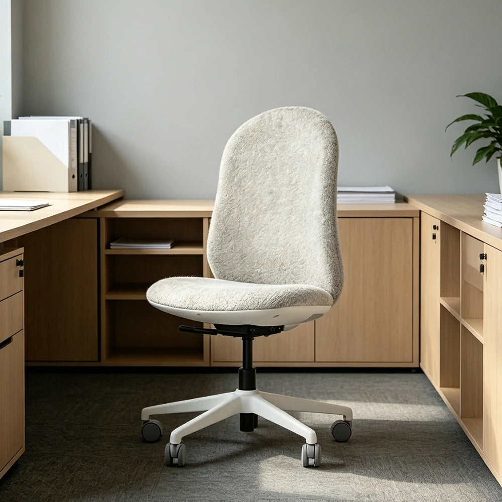 LIVARA   Modern Ergonomic Office Chair Corduroy Upholstered Chair Comfortable Swivel Chair for Study Room - White