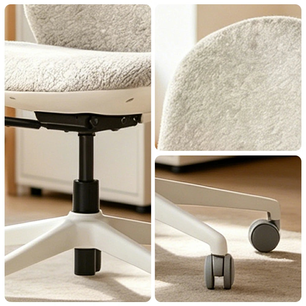 LIVARA   Modern Ergonomic Office Chair Corduroy Upholstered Chair Comfortable Swivel Chair for Study Room - White