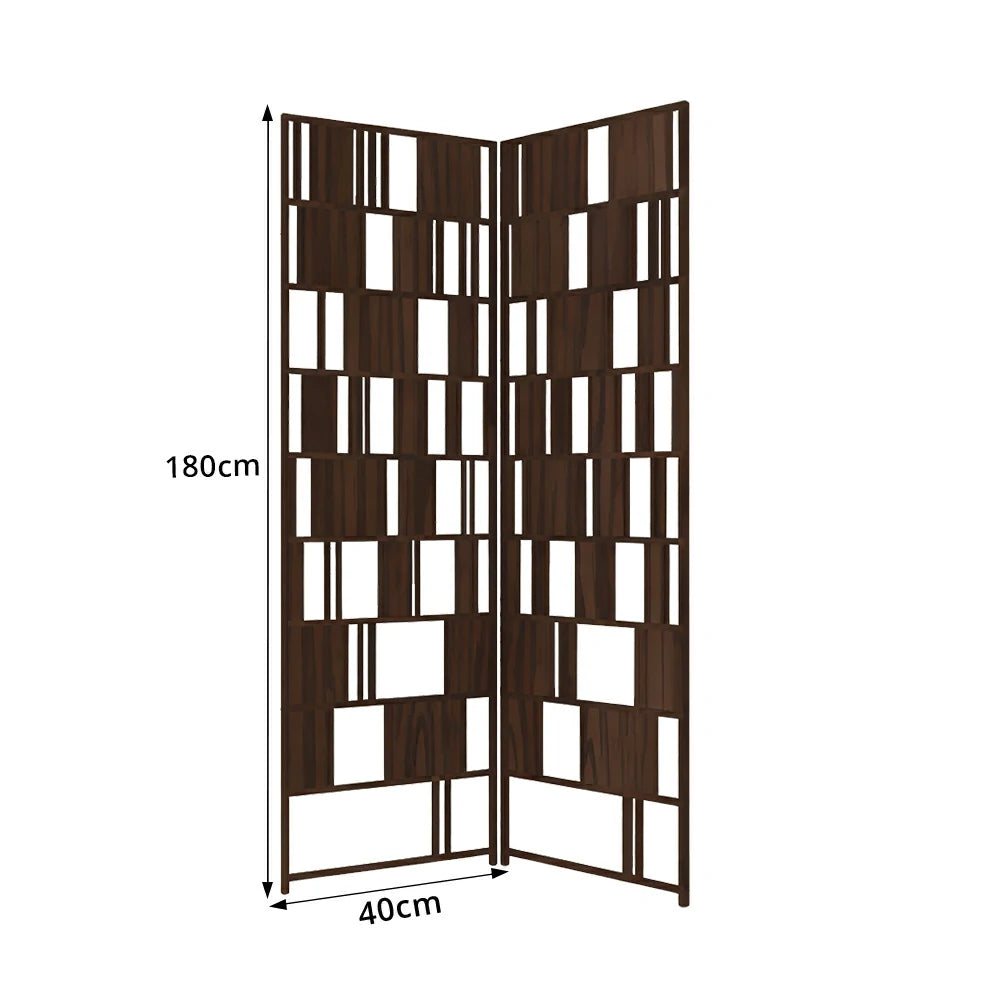 LIVARA Solid Wood Folding Room Divider - Geometric Openwork Design Privacy Screen for Living Room Bedroom Entryway - Dark Walnut