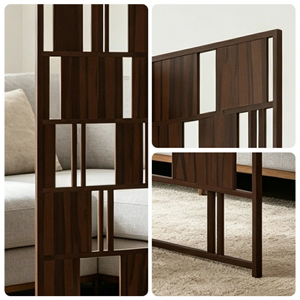 LIVARA Solid Wood Folding Room Divider - Geometric Openwork Design Privacy Screen for Living Room Bedroom Entryway - Dark Walnut