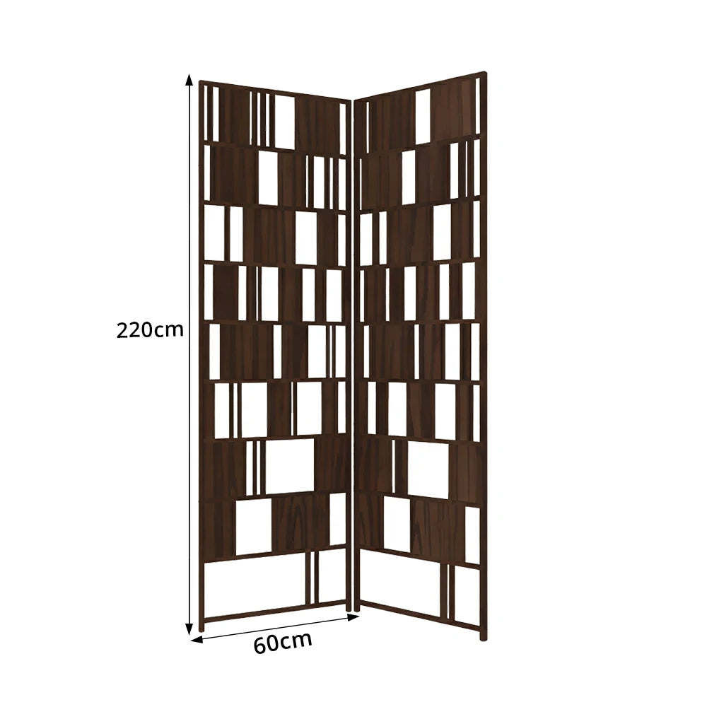 LIVARA Solid Wood Folding Room Divider - Geometric Openwork Design Privacy Screen for Living Room Bedroom Entryway - Dark Walnut