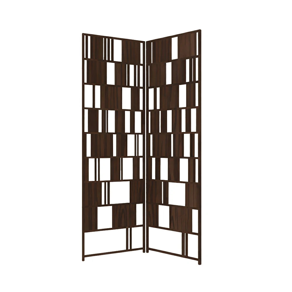LIVARA Solid Wood Folding Room Divider - Geometric Openwork Design Privacy Screen for Living Room Bedroom Entryway - Dark Walnut