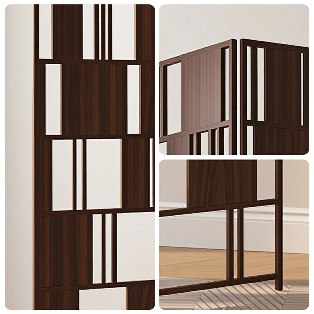 LIVARA 3 Panel Solid Wood Folding Room Divider - Geometric Openwork Privacy Screen for Living Room Bedroom Entryway - Dark Walnut