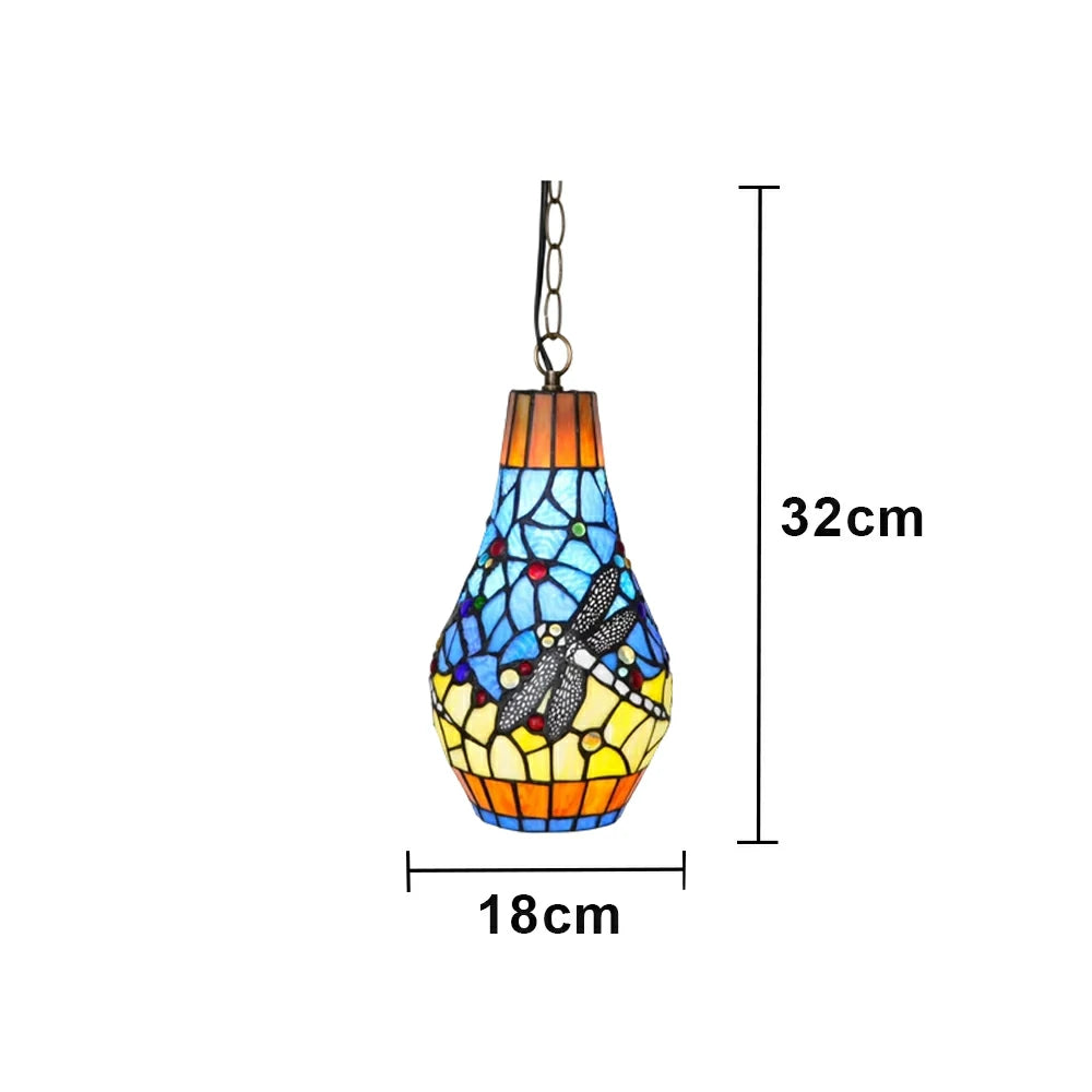 LIVARA Yellow Dragonfly Stained Glass Pendant Light Soft Ambient Lighting Adjustable Chain Design Dining Living Room Bedroom Hallway