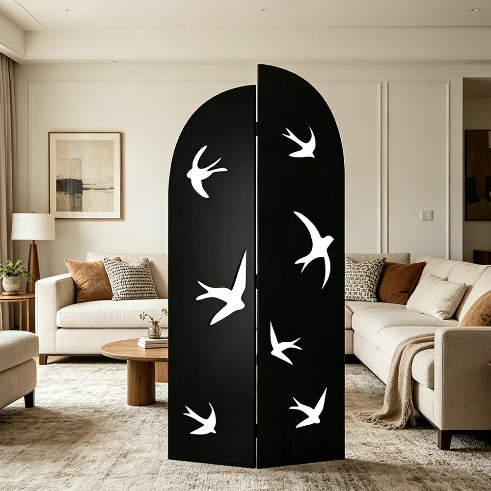 LIVARA Swallow Design Folding Room Divider - Decorative Openwork Privacy Screen for Living Room Bedroom Entryway - Black