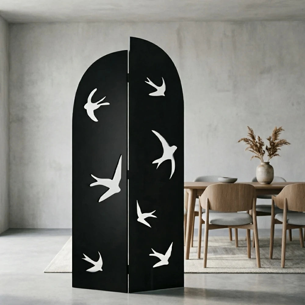LIVARA Swallow Design Folding Room Divider - Decorative Openwork Privacy Screen for Living Room Bedroom Entryway - Black