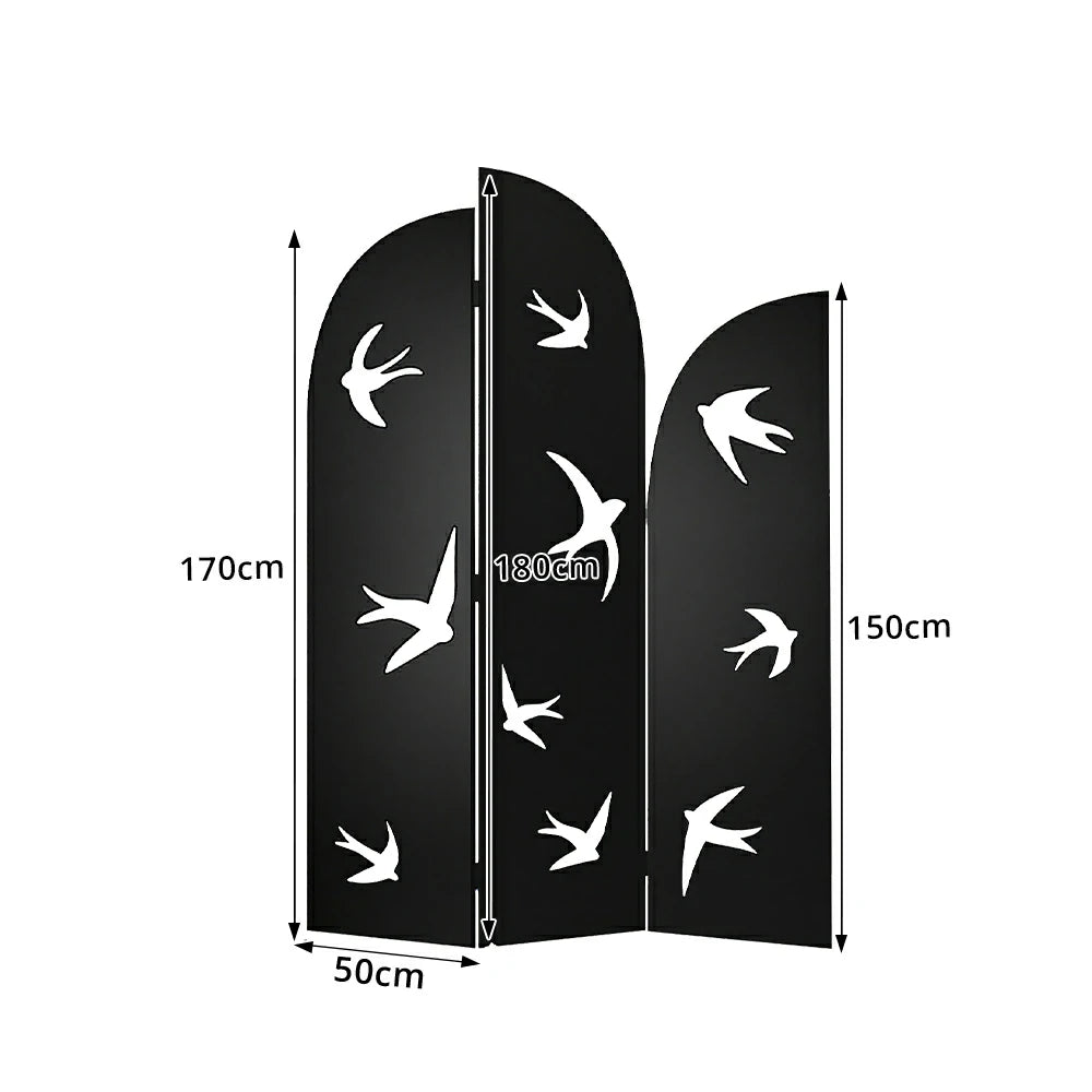 LIVARA 3 Panel Swallow Design Folding Room Divider - Decorative Openwork Privacy Screen for Living Room Bedroom Entryway - Black