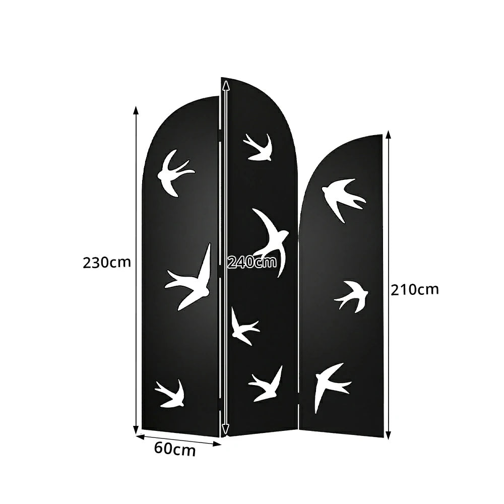 LIVARA 3 Panel Swallow Design Folding Room Divider - Decorative Openwork Privacy Screen for Living Room Bedroom Entryway - Black