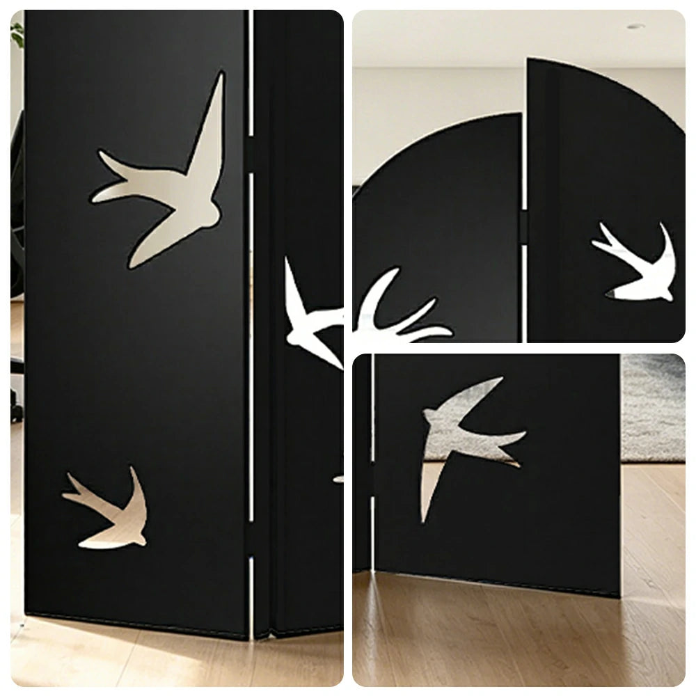 LIVARA 3 Panel Swallow Design Folding Room Divider - Decorative Openwork Privacy Screen for Living Room Bedroom Entryway - Black