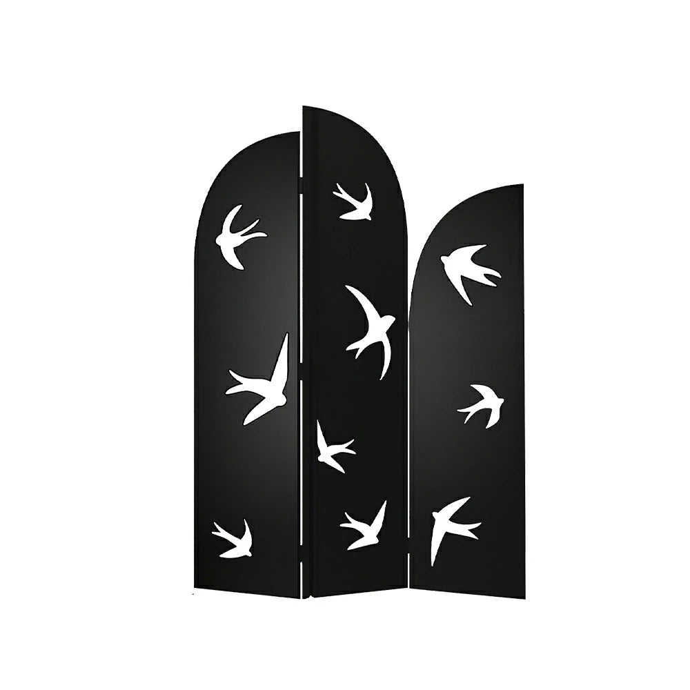 LIVARA 3 Panel Swallow Design Folding Room Divider - Decorative Openwork Privacy Screen for Living Room Bedroom Entryway - Black