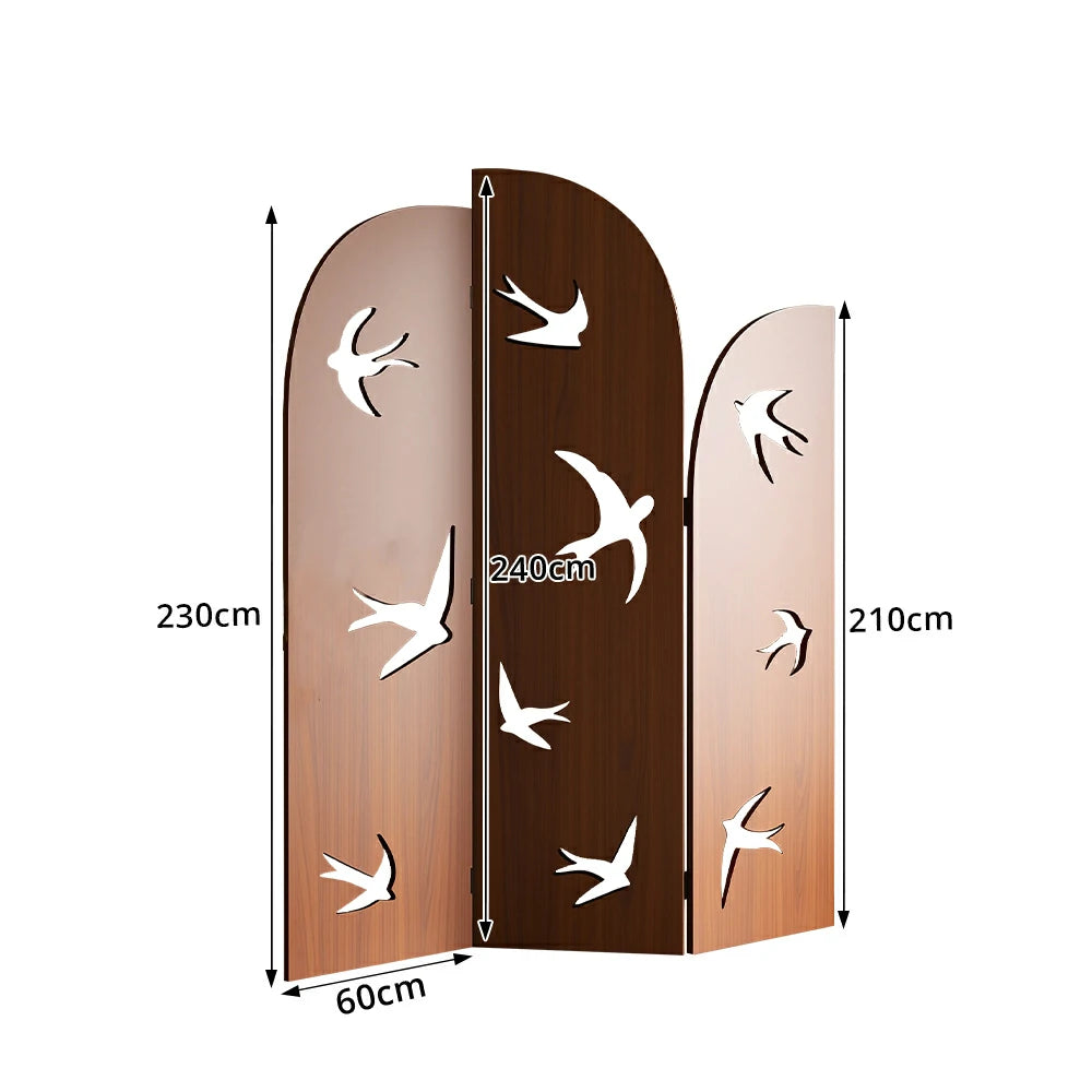 LIVARA 3 Panel Swallow Design Folding Room Divider - Decorative Openwork Privacy Screen for Living Room Bedroom Entryway - Brown