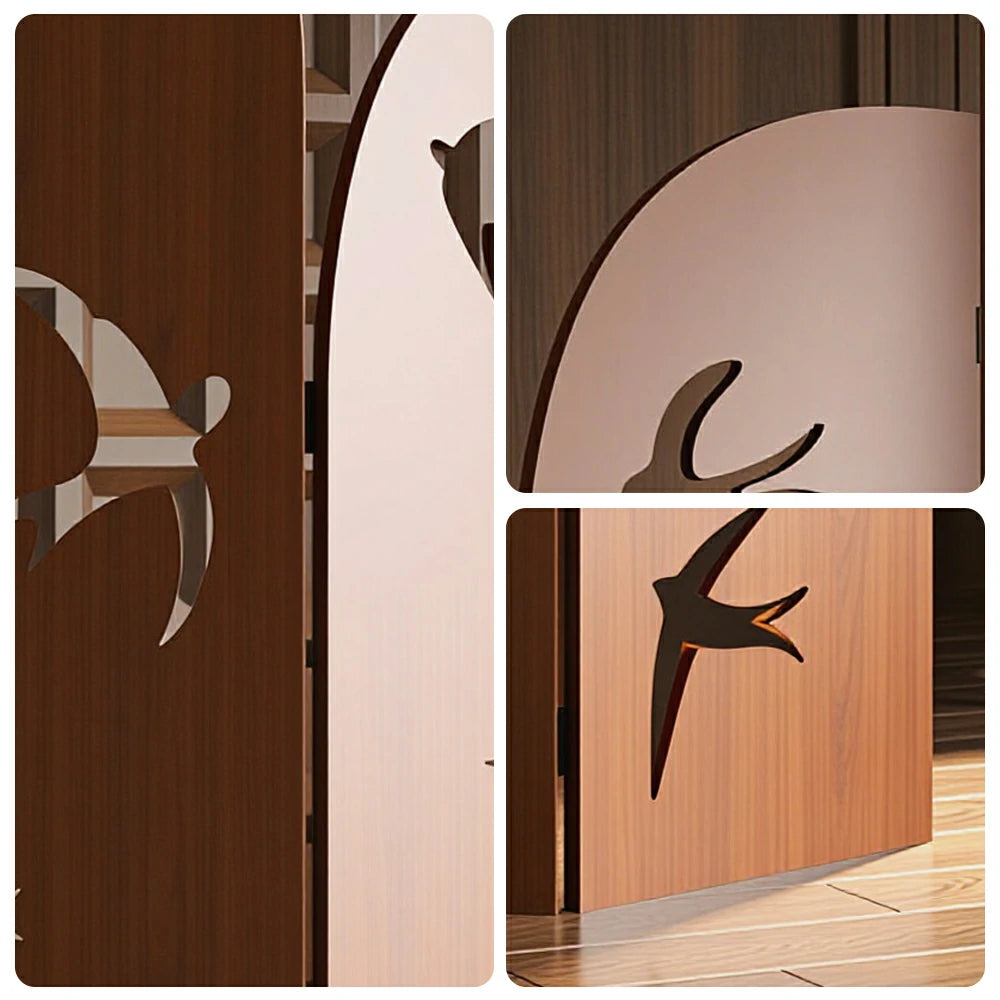 LIVARA 3 Panel Swallow Design Folding Room Divider - Decorative Openwork Privacy Screen for Living Room Bedroom Entryway - Brown