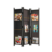 LIVARA 3 Panel Solid Wood Folding Room Divider - Magazine Display Shelf Privacy Screen for Living Room Bedroom Office - Black