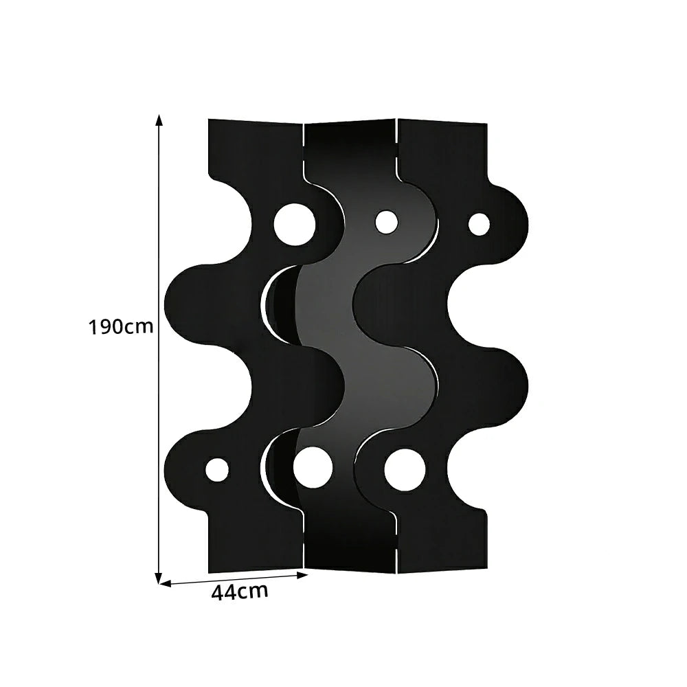 LIVARA 3 Panel Decorative Folding Screen Modern Wave Design Room Divider Privacy Partition for Living Room Bedroom Entryway - Black