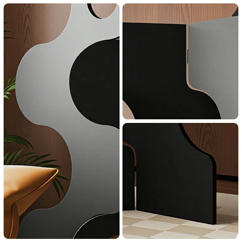 LIVARA 3 Panel Decorative Folding Screen Modern Wave Design Room Divider Privacy Partition for Living Room Bedroom Entryway - Black