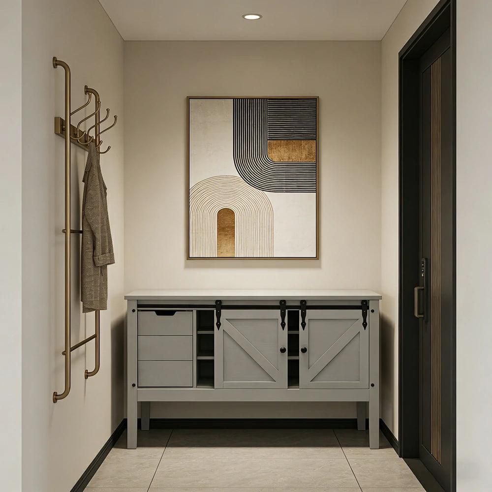 LIVARA Farmhouse Sideboard Storage Cabinet with Sliding Barn Doors Solid Wood & MDF Rustic Buffet Console for Dining Living Room