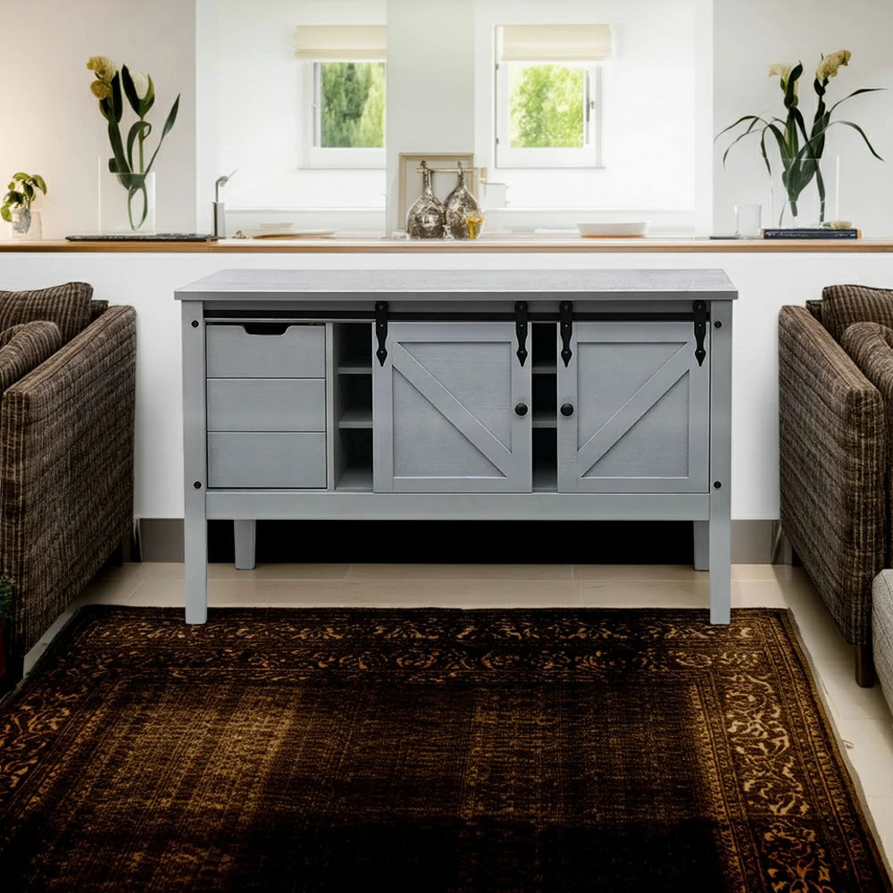 LIVARA Farmhouse Sideboard Storage Cabinet with Sliding Barn Doors Solid Wood & MDF Rustic Buffet Console for Dining Living Room