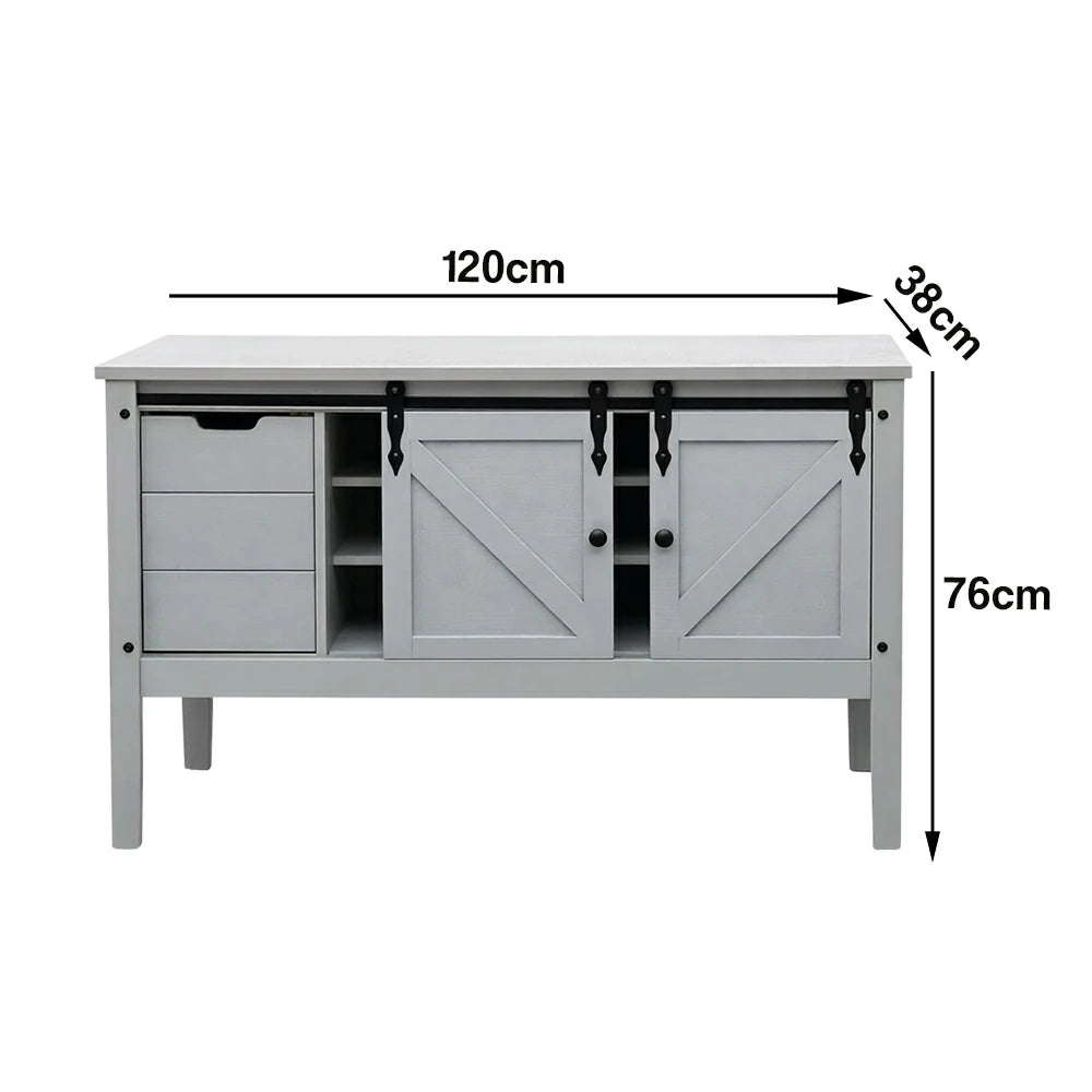 LIVARA Farmhouse Sideboard Storage Cabinet with Sliding Barn Doors Solid Wood & MDF Rustic Buffet Console for Dining Living Room