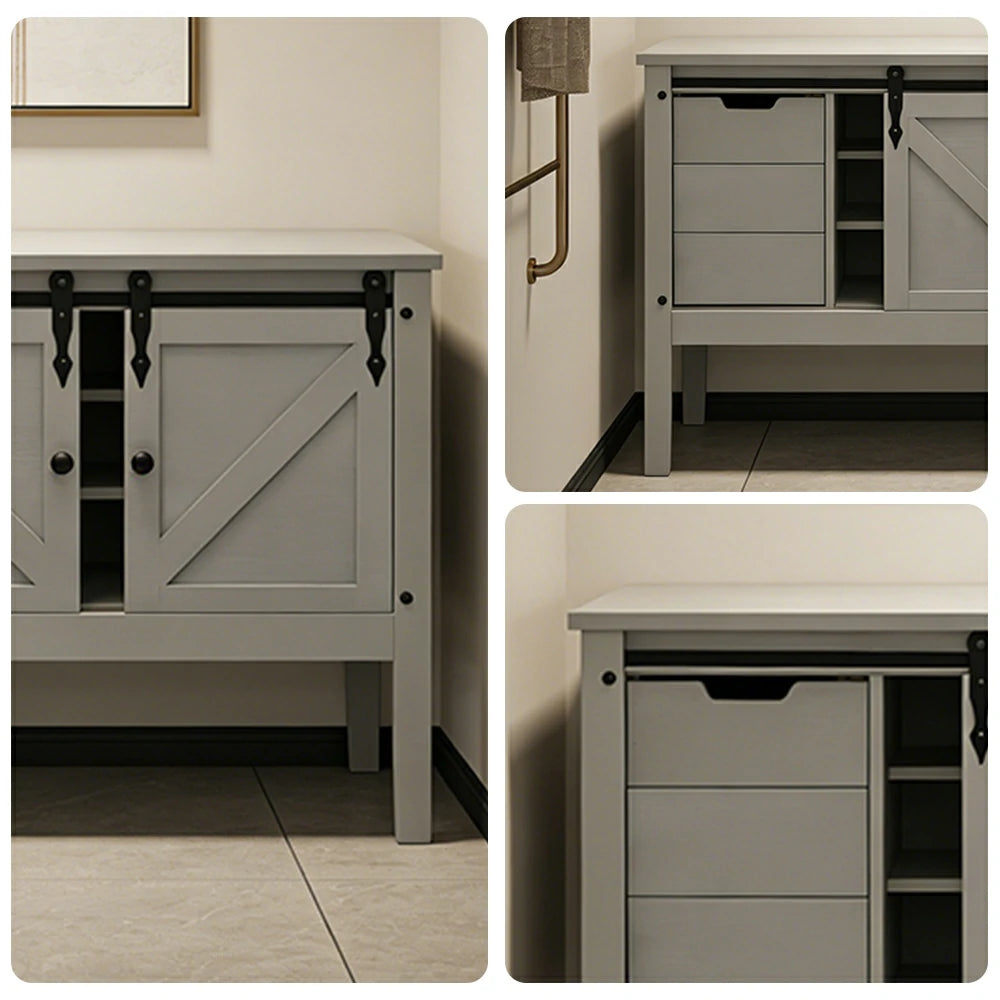 LIVARA Farmhouse Sideboard Storage Cabinet with Sliding Barn Doors Solid Wood & MDF Rustic Buffet Console for Dining Living Room