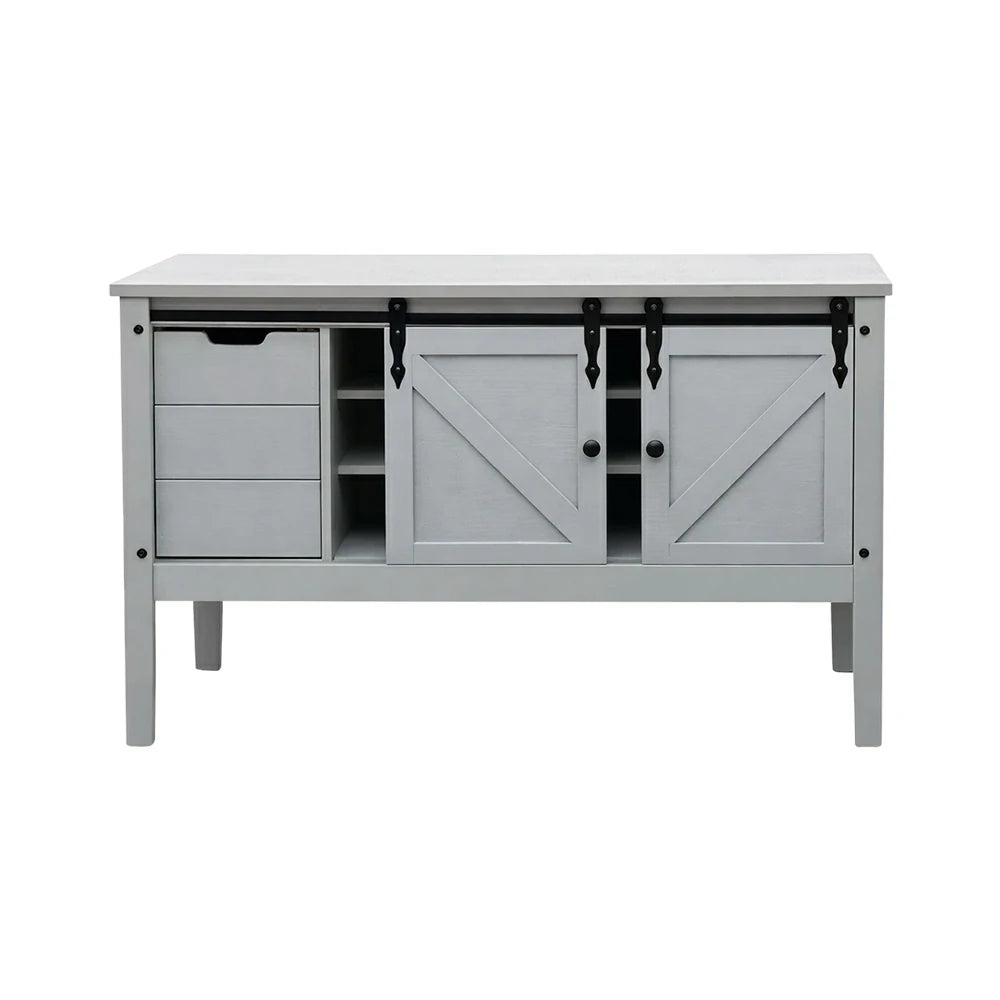 LIVARA Farmhouse Sideboard Storage Cabinet with Sliding Barn Doors Solid Wood & MDF Rustic Buffet Console for Dining Living Room