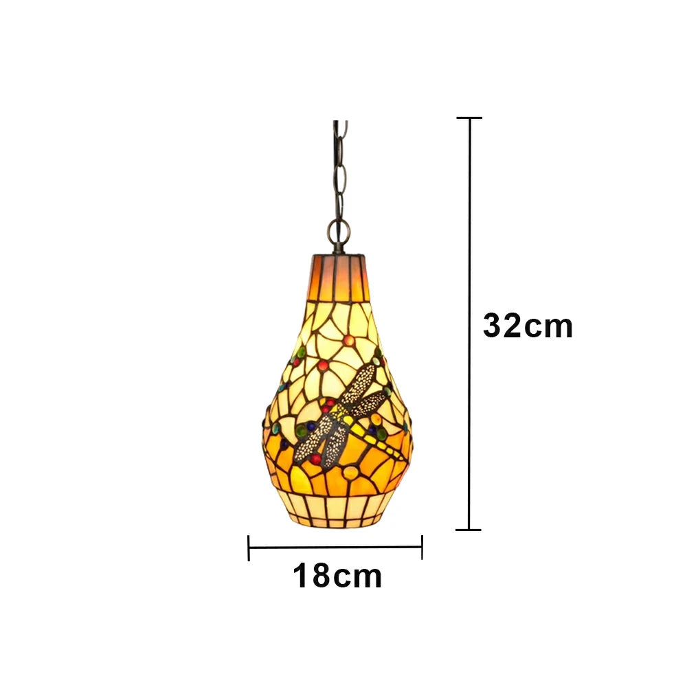 LIVARA Orange Dragonfly Stained Glass Pendant Light Soft Ambient Lighting Adjustable Chain Design Dining Living Room Bedroom Hallway