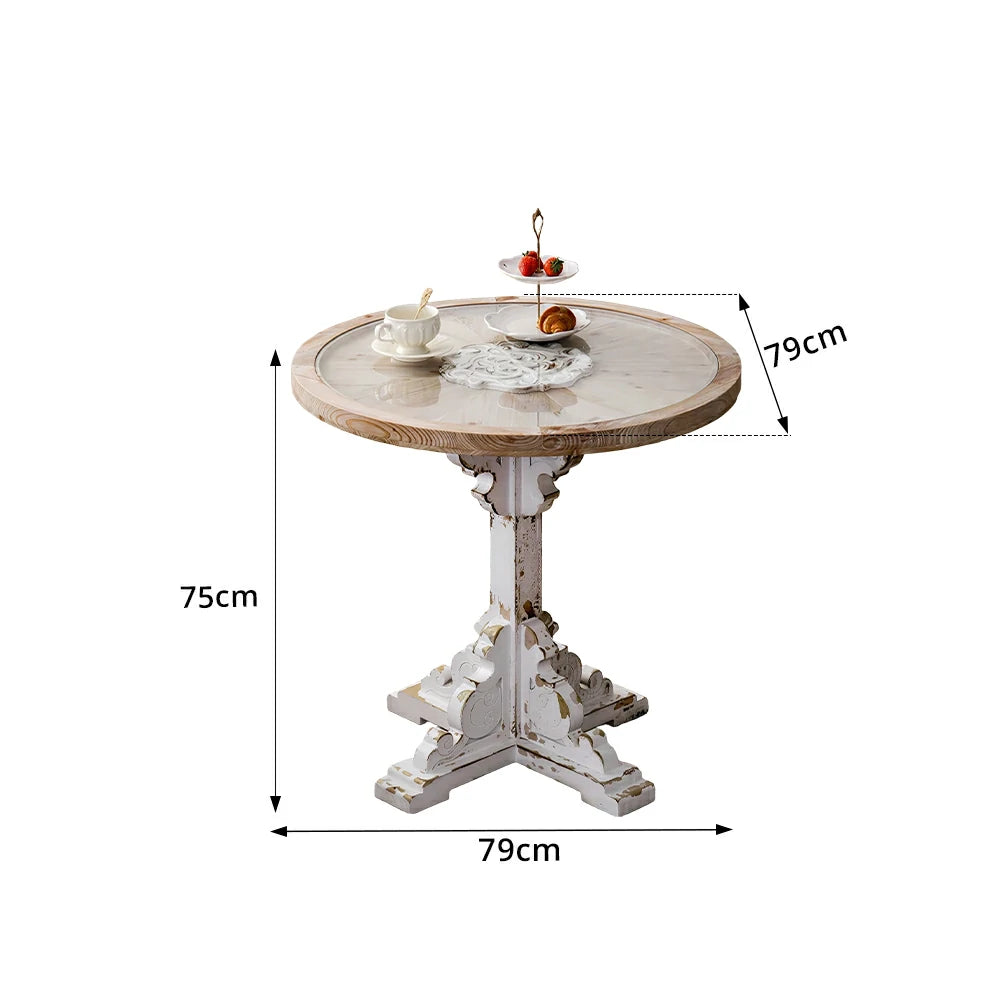 LIVARA Vintage Carved Round Side Table with Tempered Glass Top for Living Room, Balcony and Sofa Side