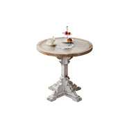 LIVARA Vintage Carved Round Side Table with Tempered Glass Top for Living Room, Balcony and Sofa Side