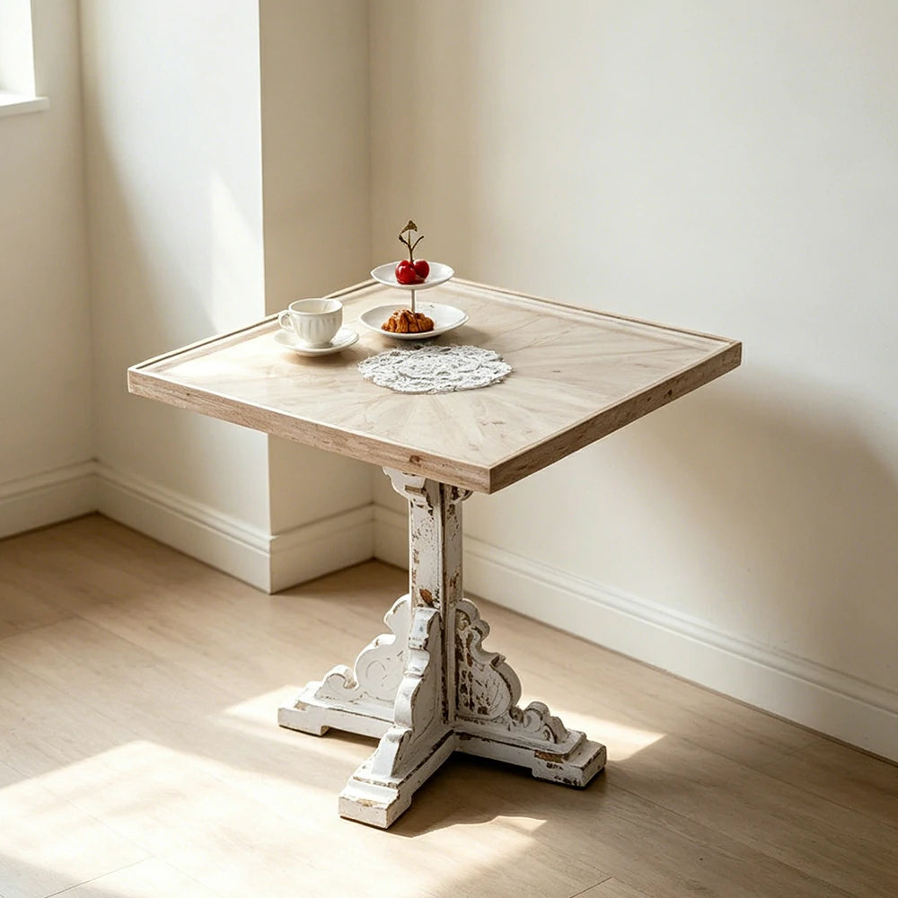 LIVARA American Vintage Square Side Table with Carved Legs and Solid Wood Base for Living Room and Balcony