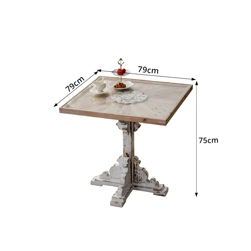 LIVARA American Vintage Square Side Table with Carved Legs and Solid Wood Base for Living Room and Balcony