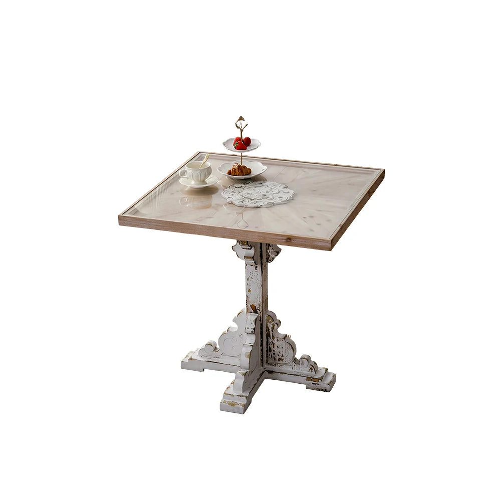 LIVARA American Vintage Square Side Table with Carved Legs and Solid Wood Base for Living Room and Balcony