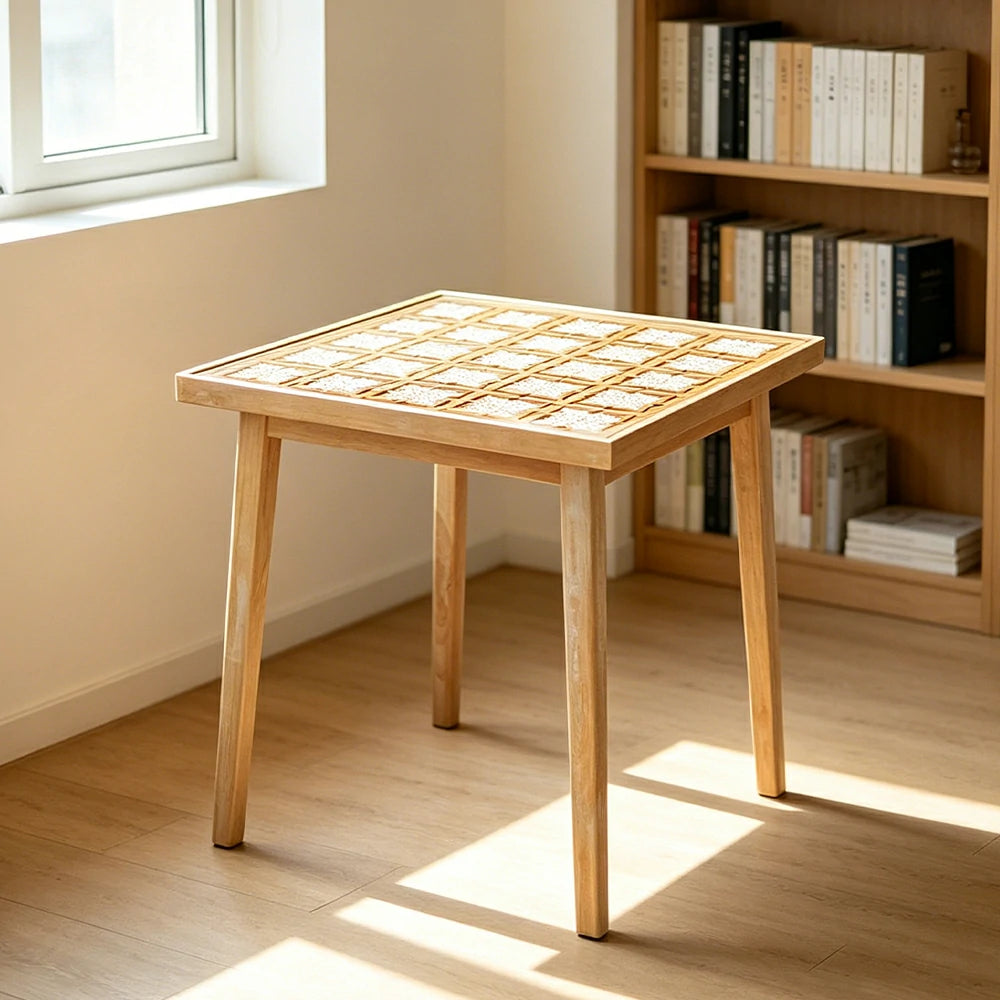 LIVARA Solid Wood Tea Table with Tempered Glass Top and Carved Design for Living Room, Tea Room and Study