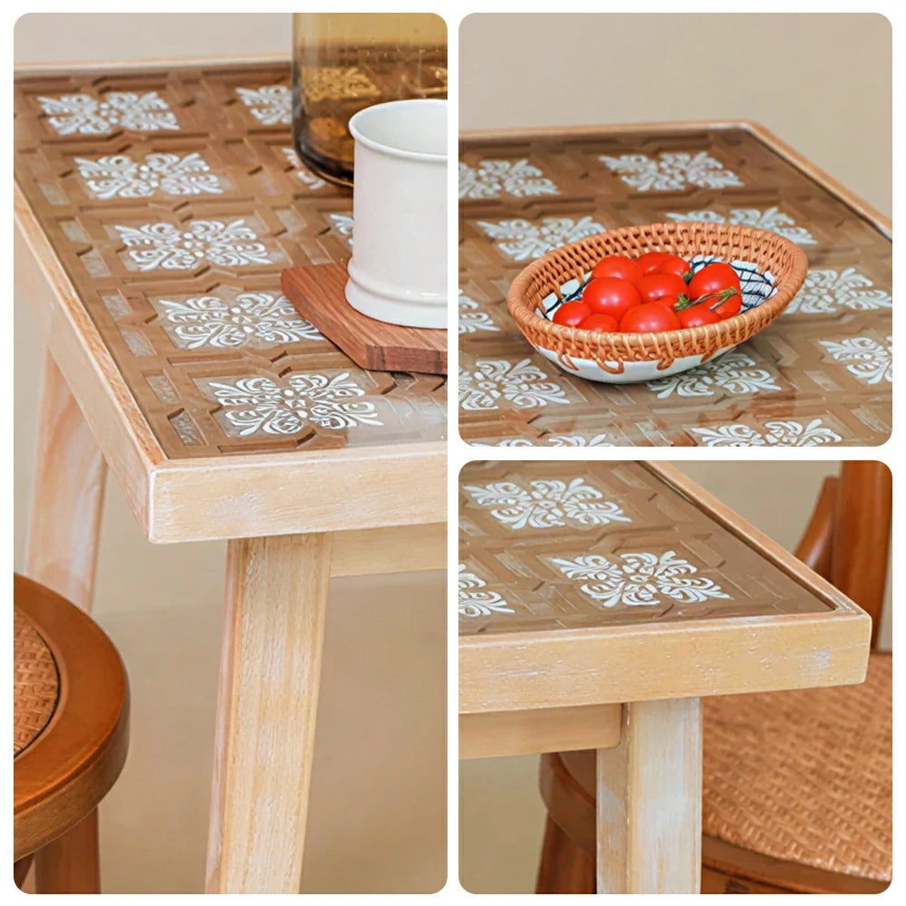 LIVARA Solid Wood Tea Table with Tempered Glass Top and Carved Design for Living Room, Tea Room and Study